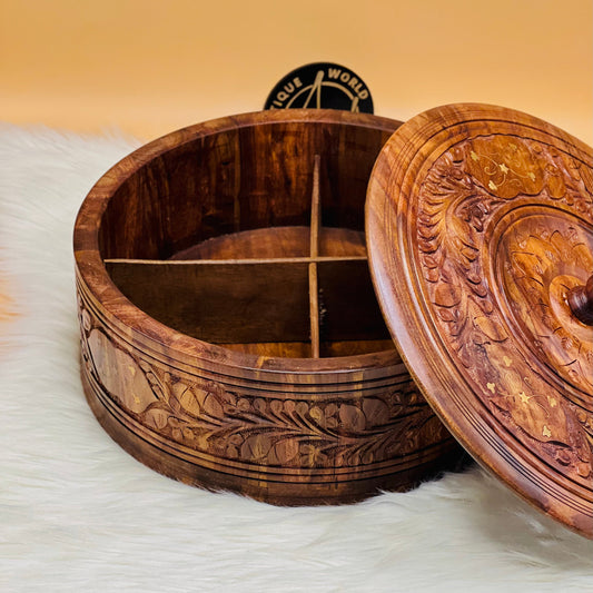 Wooden Carved Hotpot & Dry Fruit Box ( 2 in 1)