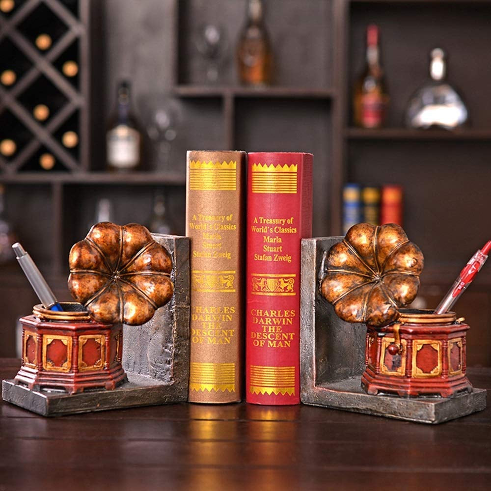 Retro Gramophone Magazine Bookend ( Set Of 2)