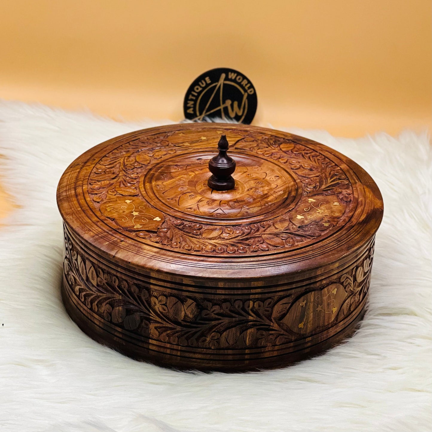 Wooden Carved Hotpot & Dry Fruit Box ( 2 in 1)