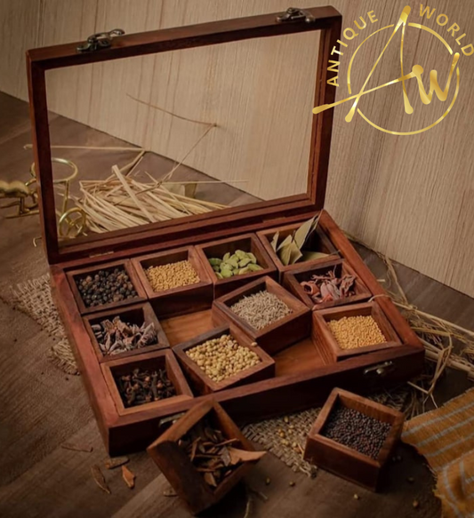 Sheesham Wood Spice Box ( 12  Compartments & A Spoon)