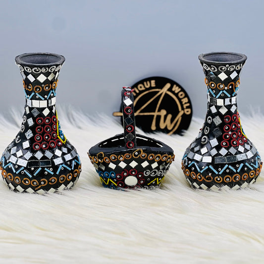 Mirror Beads Oriental Vase Basket Set