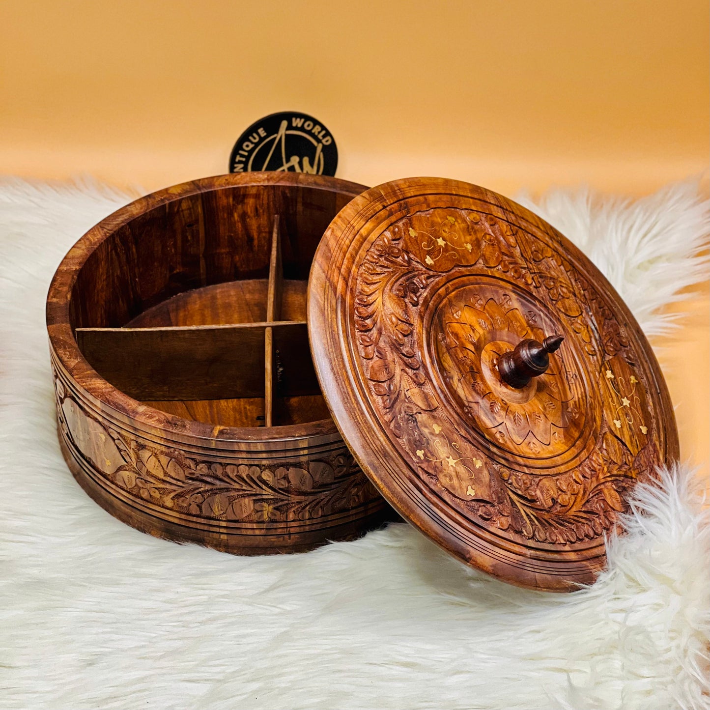 Wooden Carved Hotpot & Dry Fruit Box ( 2 in 1)