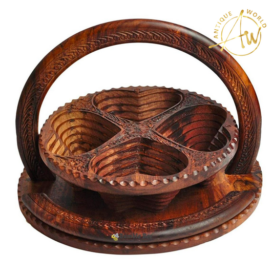 Wooden Fold-able Dry Fruit Basket 
(4 compartment)