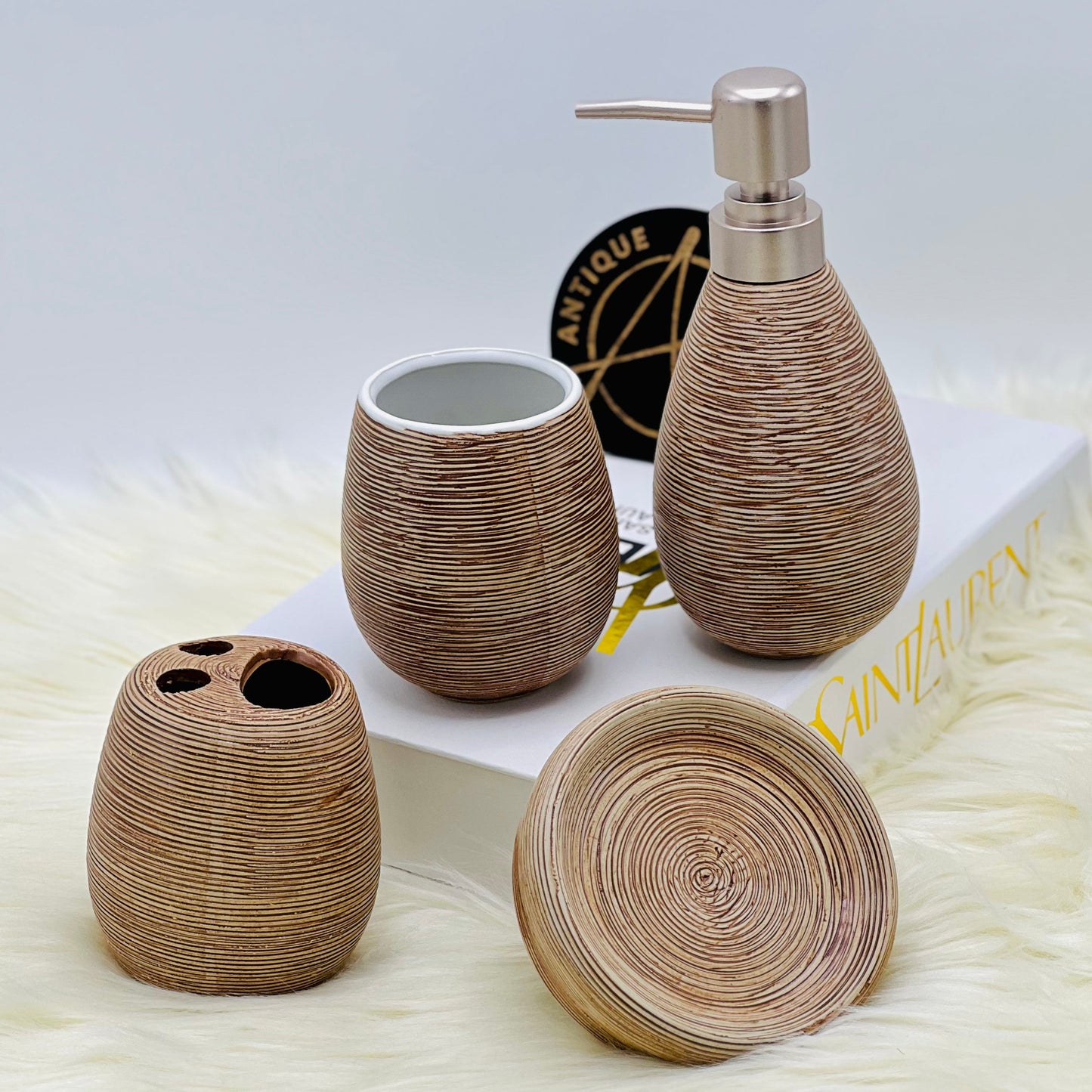 Check Texture Ceramic Bath Set-4pcs