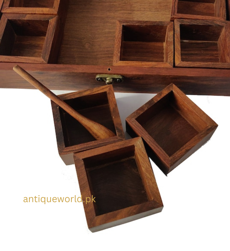 Sheesham Wood Spice Box ( 12  Compartments & A Spoon)