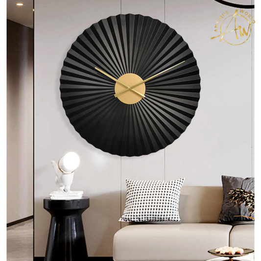 Black and Golden Metal Wall Clock