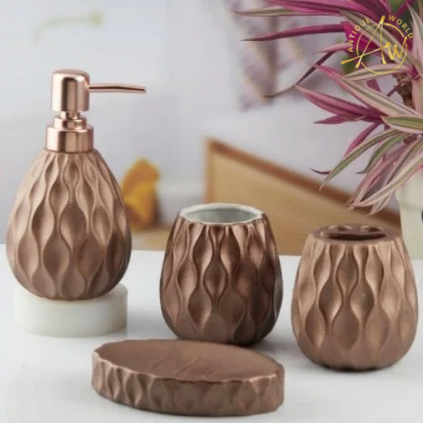 Ceramic Bathroom Set of 4 with Soap Dispenser