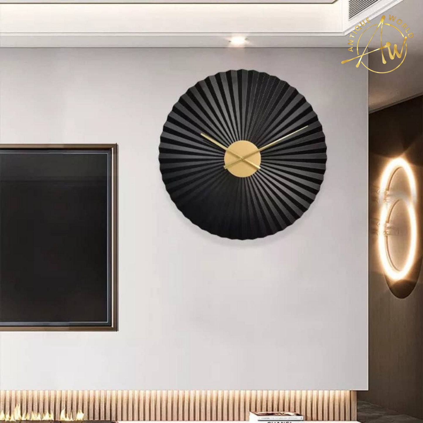 Black and Golden Metal Wall Clock