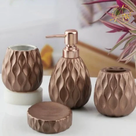 Ceramic Bathroom Set of 4 with Soap Dispenser